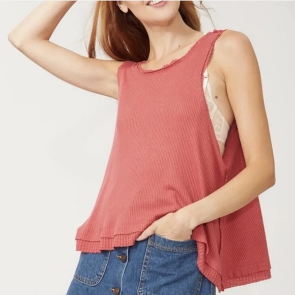 Free People Tops - We The Free | Free People Flor De Mayo Tank Top Red Orange Scoop Neck Size S/M
